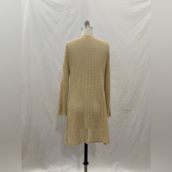 VINTAGE 70’s light tan crochet midi cardigan / boho coverup /open knit sweater - Picture 6 of 6